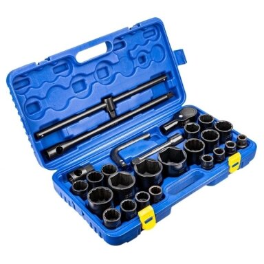 Galvučių rinkinys 6 ir 12 kampų 3/4" 26vnt. (17-65mm) Galvučių rinkinys 6 ir 12 kampų 3/4" 26vnt. (17-65mm)