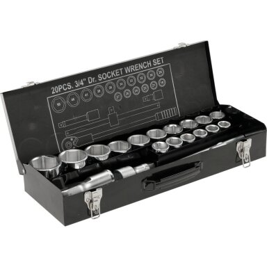 Galvučių rinkinys 6 kampų 3/4" 20vnt. (19-50mm) Galvučių rinkinys 6 kampų 3/4" 20vnt. (19-50mm)