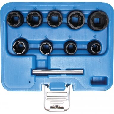 Galvučių rinkinys sugadintiems varžtams 3/8" 10vnt. 10-19mm 5265 Galvučių rinkinys sugadintiems varžtams 3/8" 10vnt. 10-19mm 5265