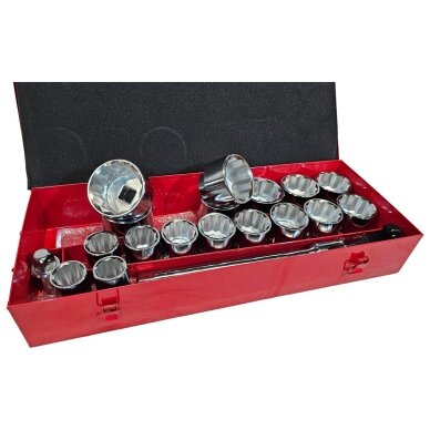 Galvučių rinkinys 12 kampų 1" 22vnt. (26-80mm) 3 Galvučių rinkinys 12 kampų 1" 22vnt. (26-80mm) 3
