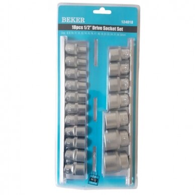 Galvučių rinkinys šešiakampių 1/2" 8-32mm 18vnt. 1 Galvučių rinkinys šešiakampių 1/2" 8-32mm 18vnt. 1