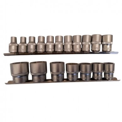 Galvučių rinkinys šešiakampių 1/2" 8-32mm 18vnt. Galvučių rinkinys šešiakampių 1/2" 8-32mm 18vnt.