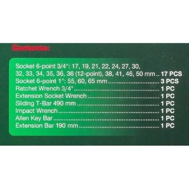 Galvučių rinkinys 6 kampų 3/4" + 1" 26vnt. (17-65mm) 4
