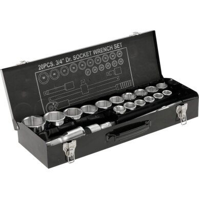 Galvučių rinkinys 6 kampų 3/4" 20vnt. (19-50mm) Galvučių rinkinys 6 kampų 3/4" 20vnt. (19-50mm)