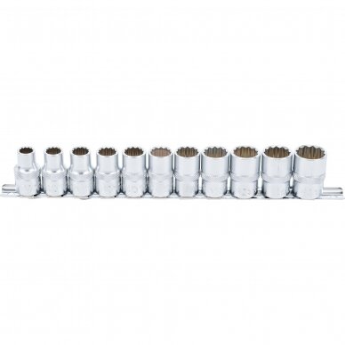 Galvučių rinkinys daugiakampių 1/2" 10-21mm 11vnt. 1 Galvučių rinkinys daugiakampių 1/2" 10-21mm 11vnt. 1