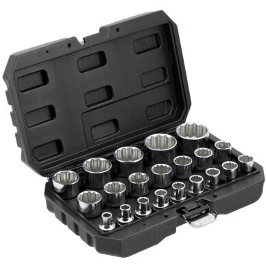 Galvučių rinkinys daugiakampių 1/2" 8-36mm 21vnt. 1