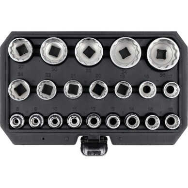 Galvučių rinkinys daugiakampių 1/2" 8-36mm 21vnt.