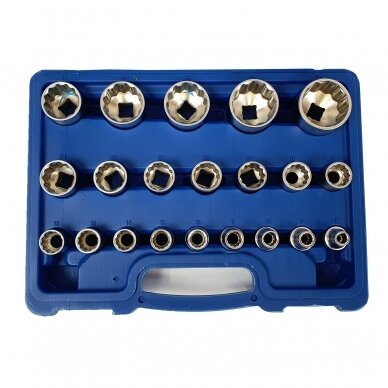 Galvučių rinkinys daugiakampių 1/2" 8-36mm 21vnt. SK-021-03 Galvučių rinkinys daugiakampių 1/2" 8-36mm 21vnt. SK-021-03