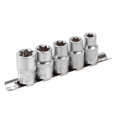 Galvučių rinkinys E-tipo 1/2" 12-20mm. 5vnt. 1 Galvučių rinkinys E-tipo 1/2" 12-20mm. 5vnt. 1