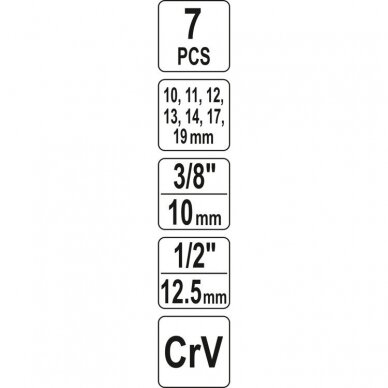 Galvučių rinkinys su išpjova 6vnt. 3/8" 1/2" 10-19mm 1 Galvučių rinkinys su išpjova 6vnt. 3/8" 1/2" 10-19mm 1