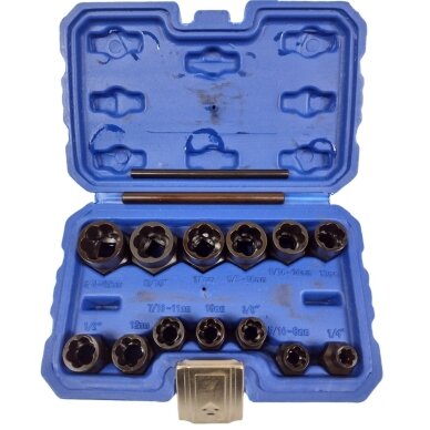 Galvučių rinkinys sugadintiems varžtams 3/8" 15vnt. 6-19mm S10755 Galvučių rinkinys sugadintiems varžtams 3/8" 15vnt. 6-19mm S10755
