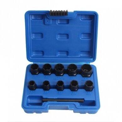 Galvučių rinkinys sugadintiems varžtams 3/8" 10vnt. 9-19mm Galvučių rinkinys sugadintiems varžtams 3/8" 10vnt. 9-19mm