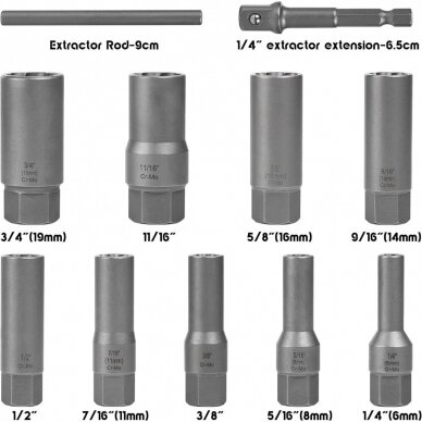 Galvučių rinkinys sugadintiems varžtams 3/8" 11vnt. 6-19mm WT01E9373 2