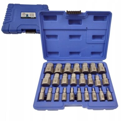 Sraigtinių ištraukiklių rinkinys 3-23mm 25vnt. S10757 1 Sraigtinių ištraukiklių rinkinys 3-23mm 25vnt. S10757 1