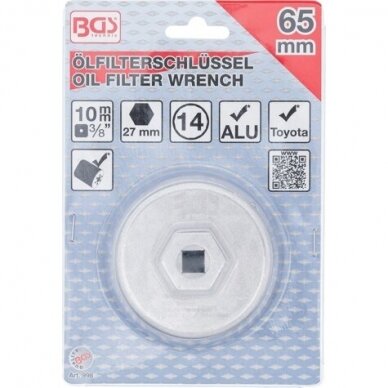 Galvutė tepalo filtrui 3/8" 65mm 14 kampų 3 įpjovų Toyota 998 3