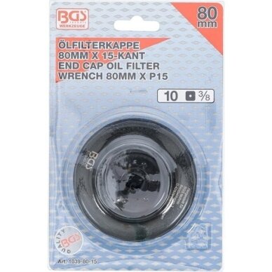 Galvutė tepalo filtrui 3/8" 80mm 15 kampų Honda, Mazda, Nissan, Opel 1039-80-15 1 Galvutė tepalo filtrui 3/8" 80mm 15 kampų Honda, Mazda, Nissan, Opel 1039-80-15 1