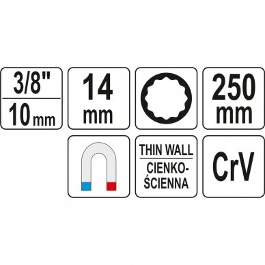 Galvutė ypač ilga žvakėms 14mm 3/8" 1 Galvutė ypač ilga žvakėms 14mm 3/8" 1