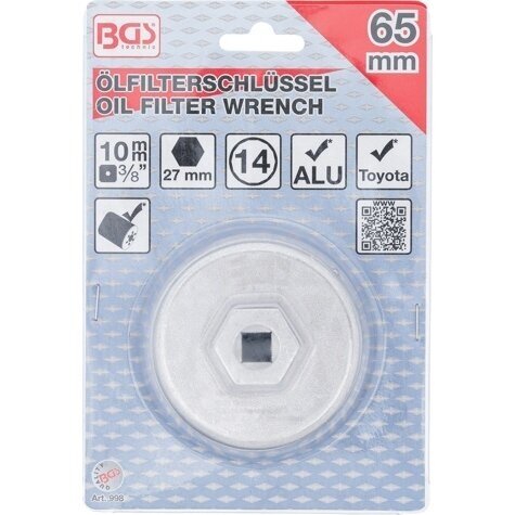 Galvutė tepalo filtrui 3/8" 65mm 14 kampų 3 įpjovų Toyota 998 3