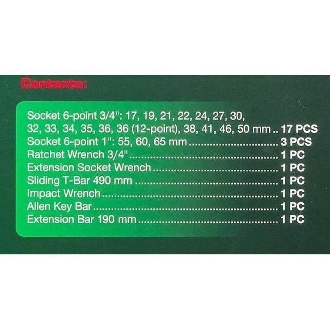 Galvučių rinkinys 6 kampų 3/4" + 1" 26vnt. (17-65mm) 4