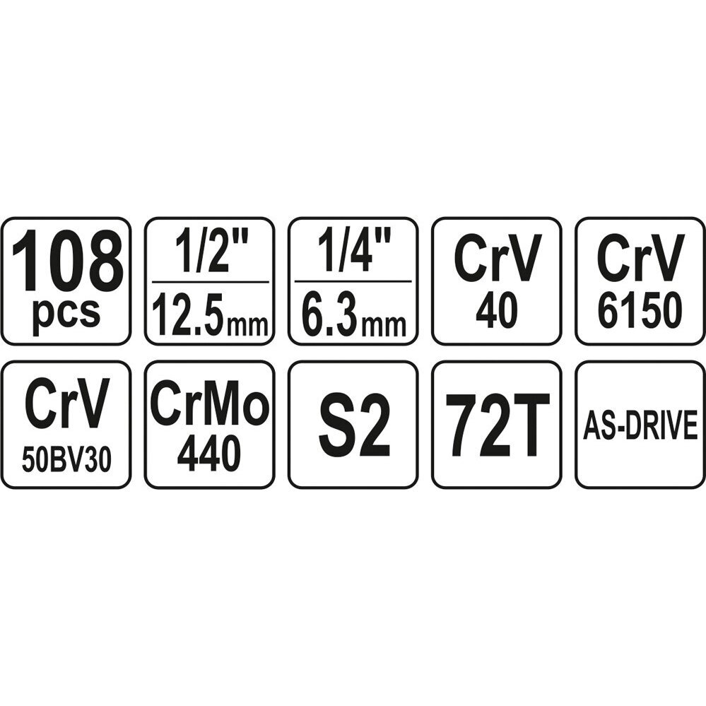 Įrankių rinkinys 6 kampų 108vnt. 1/4" 1/2" 4