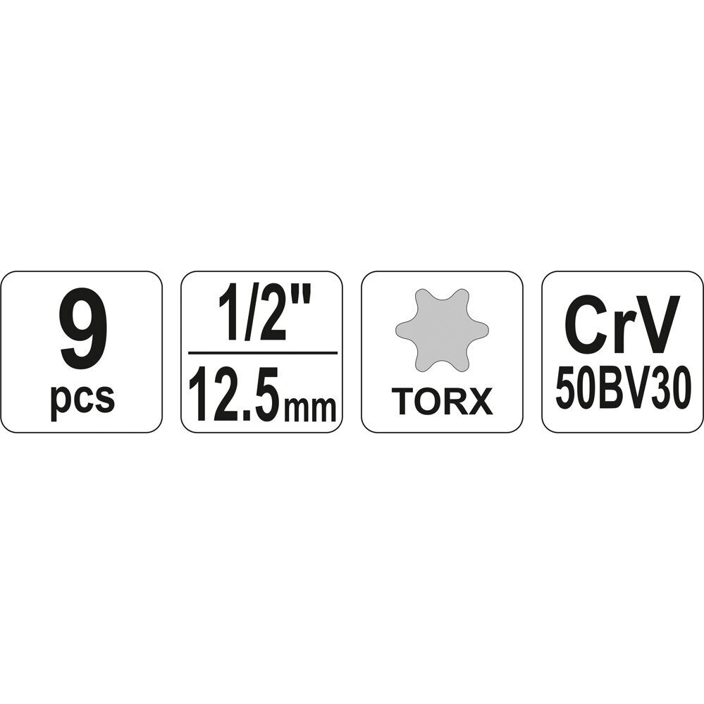 Galvučių rinkinys E-tipo 1/2" 10-24mm 9vnt. 6 Galvučių rinkinys E-tipo 1/2" 10-24mm 9vnt. 6