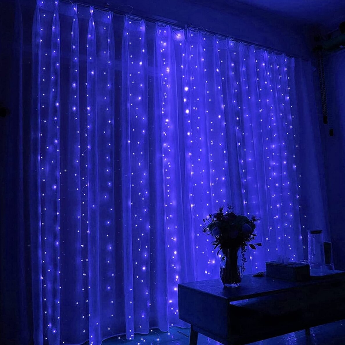 Girlianda užuolaida krioklys juodu laidu 3 x 3m 480LED Mėlyna Girlianda užuolaida krioklys juodu laidu 3 x 3m 480LED Mėlyna