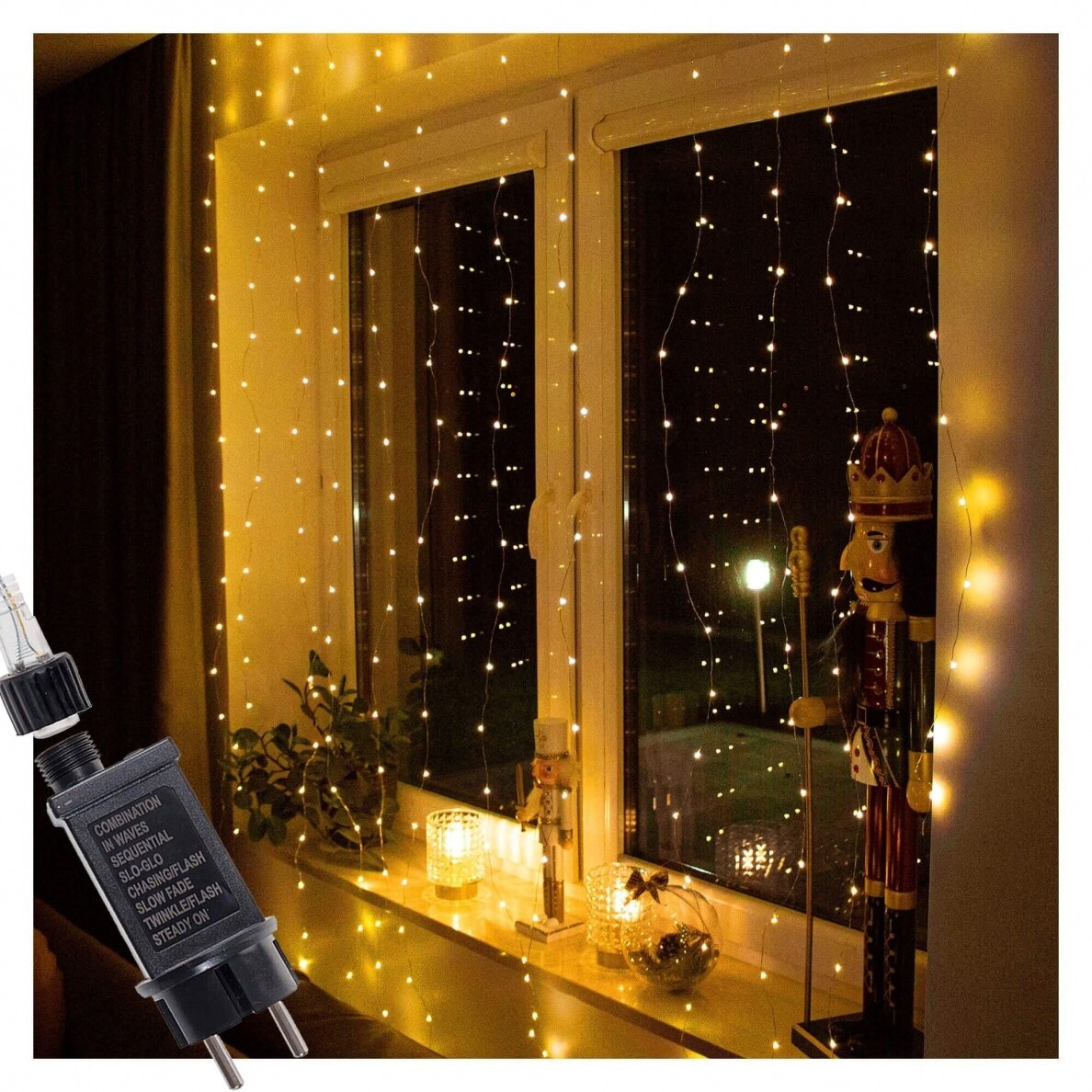 Girlianda užuolaida skaidriu laidu 3.2 x 2.4m 400 Micro LED Balta + šiltai balta 4 Girlianda užuolaida skaidriu laidu 3.2 x 2.4m 400 Micro LED Balta + šiltai balta 4