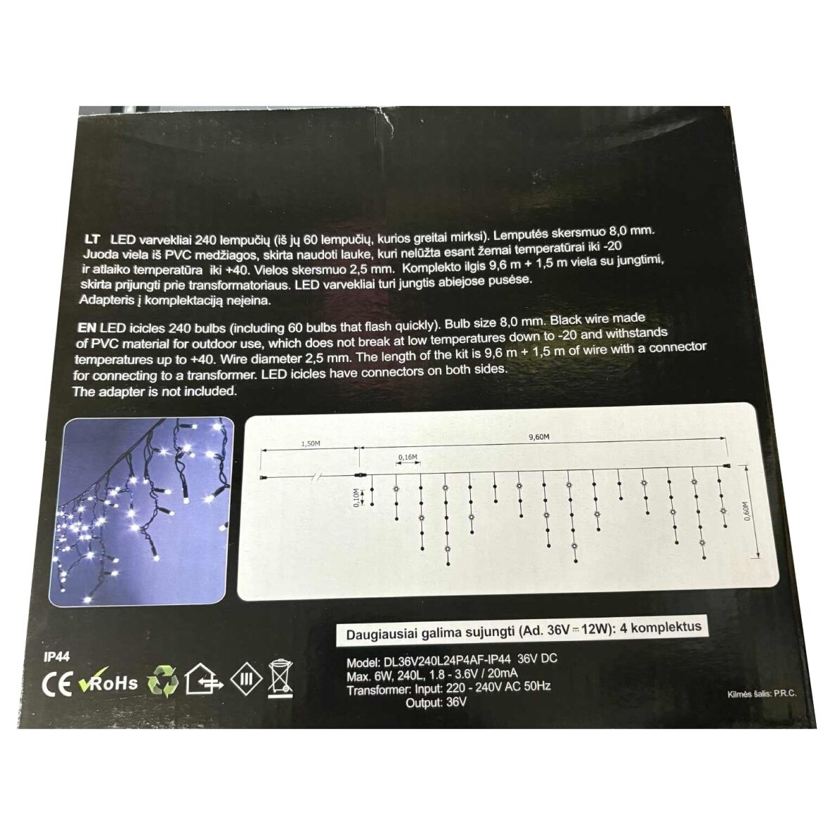 Girlianda varvekliai 240LED Šiltai balta/ balta + 20% baltai greitai mirksinčios spalvos 2 Girlianda varvekliai 240LED Šiltai balta/ balta + 20% baltai greitai mirksinčios spalvos 2