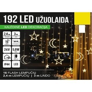 Girlianda užuolaida skaidriu laidu 2.4 x 1.1m 192LED Šiltai balta (20% baltos mirksinčios) Girlianda užuolaida skaidriu laidu 2.4 x 1.1m 192LED Šiltai balta (20% baltos mirksinčios)