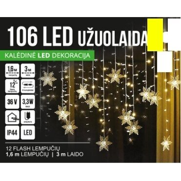 Girlianda užuolaida skaidriu laidu 1.6 x 1m 106LED Šiltai balta + balta (20% baltos mirksinčios) Girlianda užuolaida skaidriu laidu 1.6 x 1m 106LED Šiltai balta + balta (20% baltos mirksinčios)