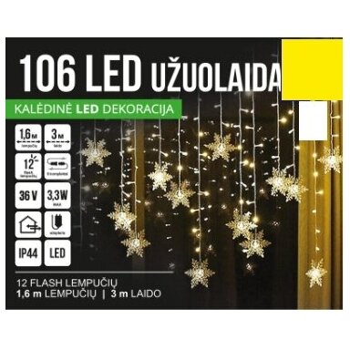 Girlianda užuolaida skaidriu laidu 1.6 x 1m 106LED Šiltai balta (20% baltos mirksinčios) Girlianda užuolaida skaidriu laidu 1.6 x 1m 106LED Šiltai balta (20% baltos mirksinčios)