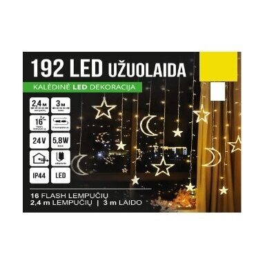 Girlianda užuolaida skaidriu laidu 2.4 x 1.1m 192LED Šiltai balta (20% baltos mirksinčios) Girlianda užuolaida skaidriu laidu 2.4 x 1.1m 192LED Šiltai balta (20% baltos mirksinčios)