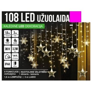 Girlianda užuolaida skaidriu laidu su nuotoliniu valdymu 1.6 x 1m 108LED 8 funkcijos Rožinė + balta Girlianda užuolaida skaidriu laidu su nuotoliniu valdymu 1.6 x 1m 108LED 8 funkcijos Rožinė + balta