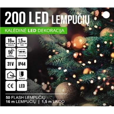 Girlianda 200LED Mėlyna / Balta + 25% baltos greitai mirksinčios spalvos 2 Girlianda 200LED Mėlyna / Balta + 25% baltos greitai mirksinčios spalvos 2