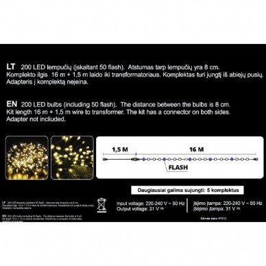 Girlianda 200LED Mėlyna / Balta + 25% baltos greitai mirksinčios spalvos 3 Girlianda 200LED Mėlyna / Balta + 25% baltos greitai mirksinčios spalvos 3