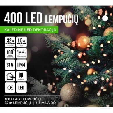 Girlianda 400LED Balta / Šiltai Balta + 25% baltos greitai mirksinčios spalvos 2 Girlianda 400LED Balta / Šiltai Balta + 25% baltos greitai mirksinčios spalvos 2