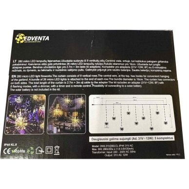 Girlianda užuolaida skaidriu laidu 2.7 x 3m MICRO 280 LED Šiltai balta 1