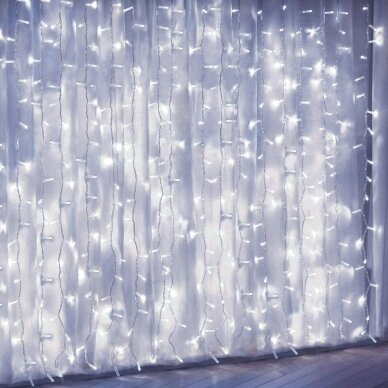Girlianda užuolaida krioklys skaidriu laidu 3 x 3m 480LED Balta Girlianda užuolaida krioklys skaidriu laidu 3 x 3m 480LED Balta