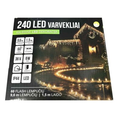 Girlianda varvekliai 240LED Balta + 20% baltos greitai mirksinčios spalvos 1 Girlianda varvekliai 240LED Balta + 20% baltos greitai mirksinčios spalvos 1