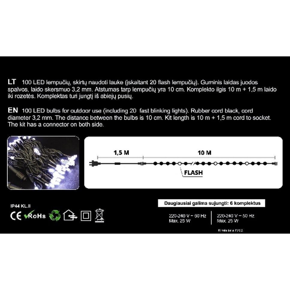 Girlianda laukinė 100LED Šiltai balta + 20% baltos greitai mirksinčios spalvos 3 Girlianda laukinė 100LED Šiltai balta + 20% baltos greitai mirksinčios spalvos 3