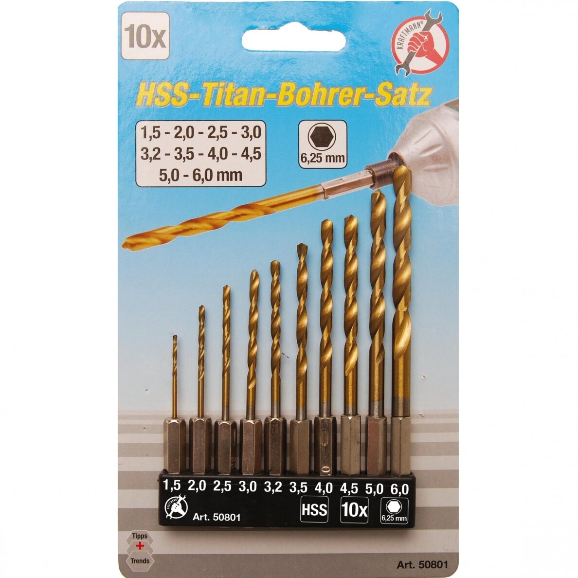 Grąžtų metalui rinkinys HEX antgalis 10vnt. 1.5-6.0mm HSS Grąžtų metalui rinkinys HEX antgalis 10vnt. 1.5-6.0mm HSS