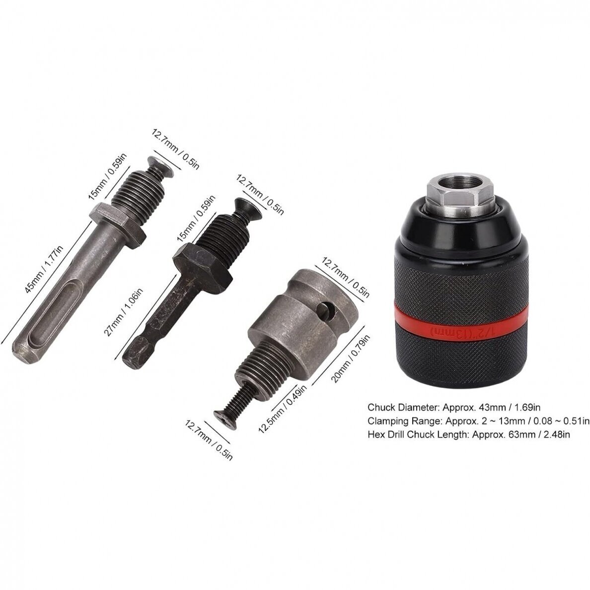 Griebtuvas grąžtui 2-13mm 1/2 su adapteriais 4vnt 2 Griebtuvas grąžtui 2-13mm 1/2 su adapteriais 4vnt 2