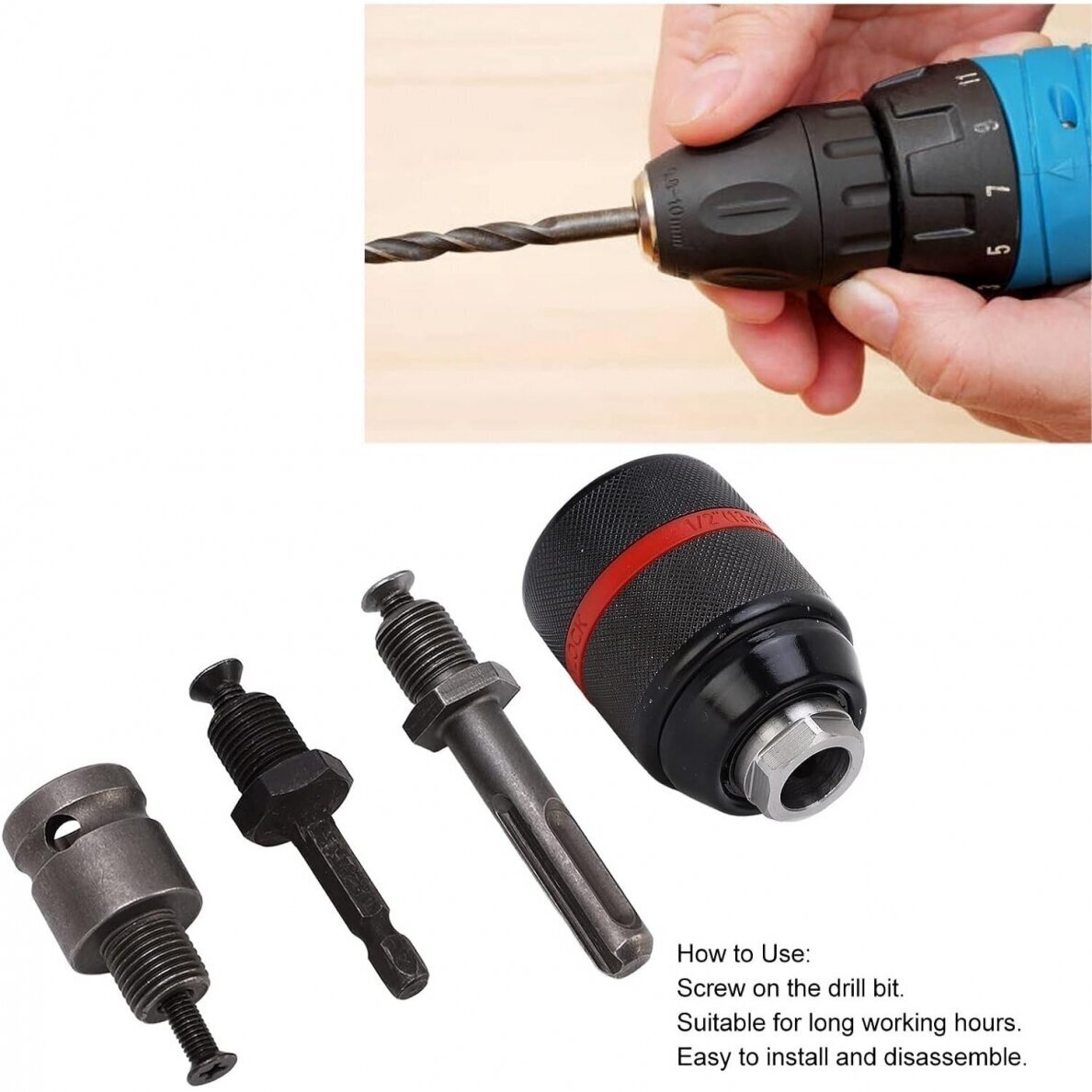 Griebtuvas grąžtui 2-13mm 1/2 su adapteriais 4vnt 3 Griebtuvas grąžtui 2-13mm 1/2 su adapteriais 4vnt 3