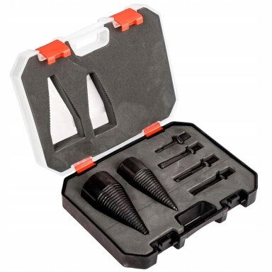 Grąžtai medienos skaldymui 42mm ir 32mm + 4 adapteriai Grąžtai medienos skaldymui 42mm ir 32mm + 4 adapteriai