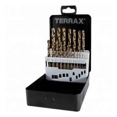 Grąžtų metalui rinkinys 25vnt. 1-13mm Terrax HSS-Co Grąžtų metalui rinkinys 25vnt. 1-13mm Terrax HSS-Co