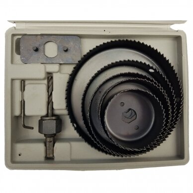 Grąžtų karūnų rinkinys medžiui 64-127mm 8vnt. 2 Grąžtų karūnų rinkinys medžiui 64-127mm 8vnt. 2