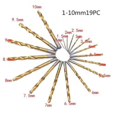 Grąžtų metalui rinkinys 19vnt. 1-10mm HSS Titan 1