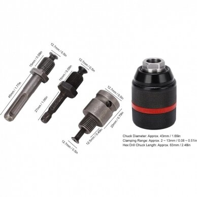 Griebtuvas grąžtui 2-13mm 1/2 su adapteriais 4vnt 2 Griebtuvas grąžtui 2-13mm 1/2 su adapteriais 4vnt 2