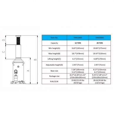 Hidraulinis domkratas vartomas 12T 245-478mm 1 Hidraulinis domkratas vartomas 12T 245-478mm 1