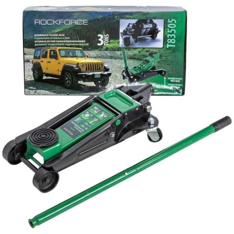 Hidraulinis domkratas su ratukais + apsauginė guma 3T 135-465mm RF-T83505